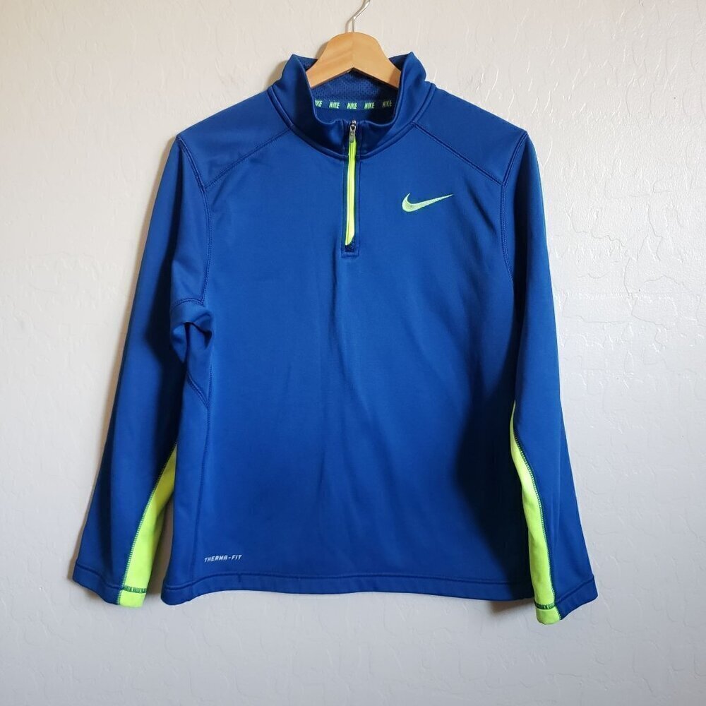 Nike Therma-Fit Neon 1/4 Zip Fleece Pullover Sweater Mock Neck Blue Size Kids XL